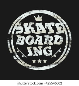 Vector illustration on the theme of skateboard and skateboarding. Grunge design. Typography, t-shirt graphics, print, poster, banner, flyer, postcard