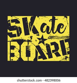 Vector illustration on the theme of skateboard and skateboarding.Graffiti design. Grunge background. Typography, t-shirt graphics, poster, print, banner, flyer, postcard