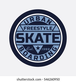 Vector illustration on the theme of skateboard and skateboarding. Stamp typography, t-shirt graphics, poster, print, banner, flyer, postcard