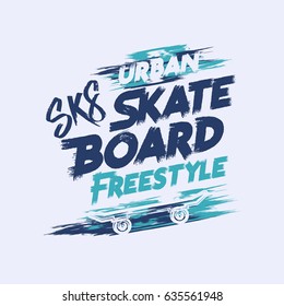 Vector illustration on the theme of skateboard and skateboarding. Grunge background. Street art design. Typography, t-shirt graphics, print, poster, stencil, banner, flyer, postcard

