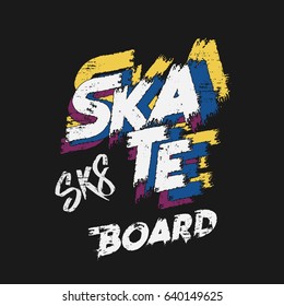 Vector illustration on the theme of skateboard and skateboarding. Grunge background. Street art design. Typography, t-shirt graphics, print, poster, stencil, banner, flyer, postcard

