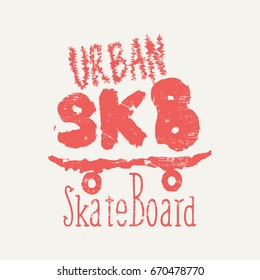 Vector illustration on the theme of skateboard and skateboarding. Grunge background. Typography, t-shirt graphics, poster, print, postcard