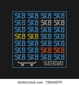 Vector illustration on the theme of skateboard and skateboarding. Typography, t-shirt graphics, poster, print, banner, flyer, postcard