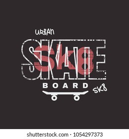 Vector illustration on the theme of skateboarding and skateboard. Sport typography, t-shirt graphics, poster, print, postcard