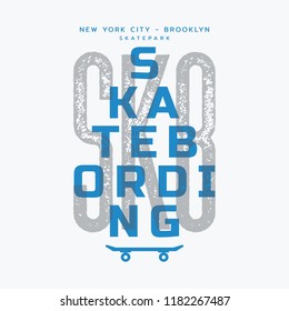 Vector illustration on the theme of skateboarding and skateboard in New York City, Brooklyn. Sport typography, t-shirt graphics, poster, print, postcard