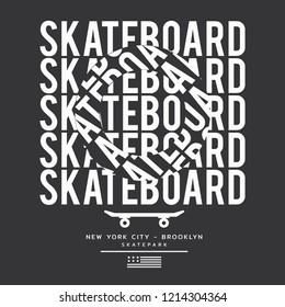 Vector illustration on the theme of skateboarding and skateboard in New York City, Brooklyn. Typography, t-shirt graphics, print, poster, banner, flyer, postcard