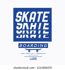 Vector illustration on the theme of skateboarding and skateboard in New York City, Brooklyn. Typography, t-shirt graphics, print, poster, banner, flyer, postcard