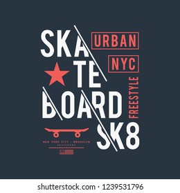 Vector illustration on the theme of skateboarding and skateboard in New York City. Sport typography, t-shirt graphics, print, poster, banner, flyer, postcard