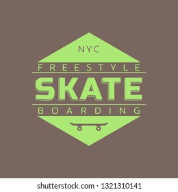 Vector illustration on the theme of skateboarding and skateboard in New York City. Typography, t-shirt graphics, print, poster, banner, flyer, postcard