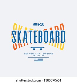 Vector illustration on the theme of skateboarding and skateboard in New York City, Brooklyn. Typography, t-shirt graphics, print, poster, banner, flyer, postcard