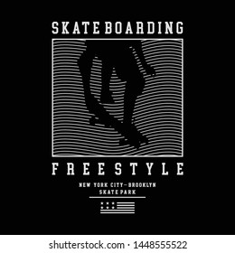 Vector illustration on the theme of skateboarding and skateboard in New York City. Vintage design. Grunge background. Typography, t-shirt graphics, print, poster, banner, flyer, postcard - Vector