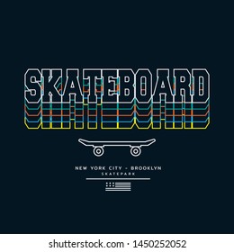 Vector illustration on the theme of skateboarding and skateboard in New York City, Brooklyn. Sport typography, t-shirt graphics, poster, print, postcard