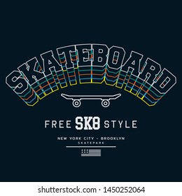 Vector illustration on the theme of skateboarding and skateboard in New York City, Brooklyn. Sport typography, t-shirt graphics, poster, print, postcard