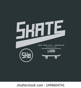 Vector illustration on the theme of skateboarding and skateboard in New York City. Typography, t-shirt graphics, print, poster, banner, flyer, postcard