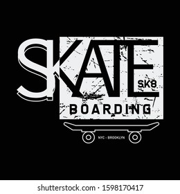 Vector illustration on the theme of skateboarding and skateboard in New York City. Vintage design. Grunge background. Typography, t-shirt graphics, poster, print, postcard