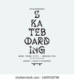 Vector illustration on the theme of skateboarding and skateboard in New York City, Brooklyn. Vintage design. Grunge background. Sport typography, t-shirt graphics, poster, print, postcard