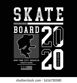 Vector illustration on the theme of skateboarding and skateboard in New York City. Vintage design. Grunge background. Typography, t-shirt graphics, print, poster, banner, flyer, postcard - Vector