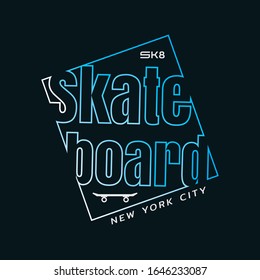 Vector illustration on the theme of skateboarding and skateboard in New York City. Typography, t-shirt graphics, poster, print, postcard