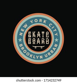 Vector illustration on the theme of skateboarding and skateboard in New York City, Brooklyn. Stump typography, t-shirt graphics, print, poster, banner, flyer, postcard