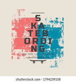 Ilustración vectorial sobre el tema del skateboarding y el skateboard en Nueva York, Brooklyn. Diseño de época. Borde de fondo. Tipografía deportiva, gráficos para camisetas, afiche, impresión, postal
