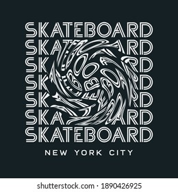 Vector illustration on the theme of skateboarding and skateboard in New York City. Sport typography, t-shirt graphics, poster, print, postcard