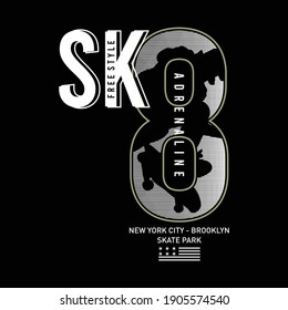 Vector illustration on the theme of skateboarding and skateboard in New York City. Vintage design. Grunge background. Typography, t-shirt graphics, print, poster, banner, flyer, postcard - Vector