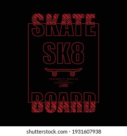Vector illustration on the theme of skateboarding and skateboard in New York City. Vintage design. Grunge background. Typography, t-shirt graphics, poster, print, postcard