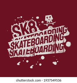 Vector illustration on the theme of skateboarding and skateboard in New York City. Street art design. Grunge background. Sport typography, t-shirt graphics, poster, print, postcard
