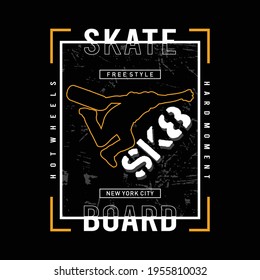 Vector illustration on the theme of skateboarding and skateboard in New York City, Brooklyn. Sport typography, t-shirt graphics, poster, print, postcard