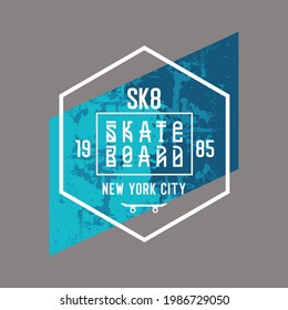 Vektorgrafik zum Thema Skateboard und Skateboard in New York City. Sporttypografie, T-Shirt-Grafik, Druck, Poster, Banner, Flyer, Postkarte