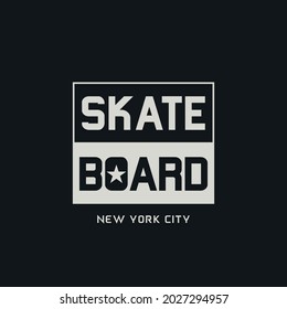 Vektorgrafik zum Thema Skateboard und Skateboard in New York City. Typografie, T-Shirt-Grafik, Poster, Druck, Postkarte