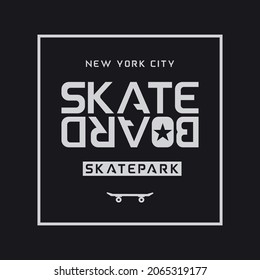 Vektorgrafik zum Thema Skateboard und Skateboard in New York City. Typografie, T-Shirt-Grafik, Poster, Druck, Postkarte