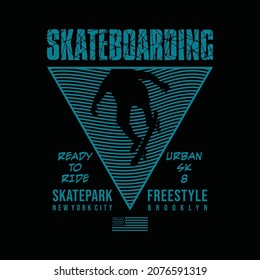 Vector illustration on the theme of skateboarding in New York City. Vintage design. Grunge background. Typography, t-shirt graphics, poster, print, postcard