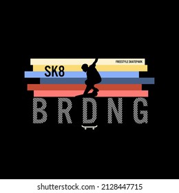Ilustración vectorial sobre el tema del skateboarding y el skateboard en la ciudad de Nueva York. Diseño de época. ... Tipografía, gráficos para camisetas, afiche, impresión, postal
