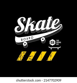 Vector illustration on the theme of skateboarding and skateboard in New York City, Brooklyn. Sport typography, t-shirt graphics, poster, print, postcard
