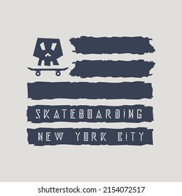 Vector illustration on the theme of skateboarding and skateboard in New York City. Sport typography, t-shirt graphics, poster, print, postcard