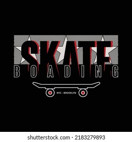 Ilustración vectorial sobre el tema del skateboarding y el skateboard en Nueva York, Brooklyn. Tipografía deportiva, gráficos para camisetas, afiche, impresión, postal