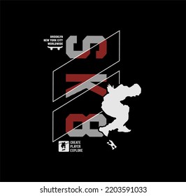 Vector illustration on the theme of skateboarding and skateboard in New York City. Vintage design. Grunge background. Typography, t-shirt graphics, poster, print, postcard