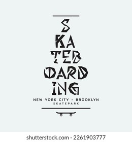 Vector illustration on the theme of skateboarding and skateboard in New York City, Brooklyn. Sport typography, t-shirt graphics, poster, print, postcard