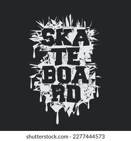 Vector illustration on the theme of skateboarding and skateboard. Vintage design. Grunge background. Sport typography, t-shirt graphics, poster, print, postcard