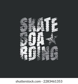 Ilustración vectorial sobre el tema del skateboarding y el patinaje. Diseño de época. Borde de fondo. Tipografía deportiva, gráficos para camisetas, afiche, impresión, postal