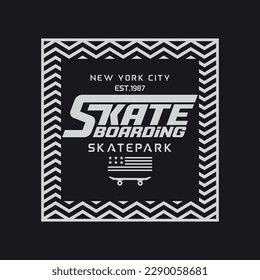 Vector illustration on the theme of skateboarding and skateboard in New York City. Typography, t-shirt graphics, poster, print, postcard