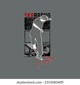 Vector illustration on the theme of skateboarding and skateboard in USA.Typography, t-shirt graphics, print, poster, banner, flyer, postcard - Vector