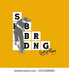 Vector illustration on the theme of skateboarding and skateboard in USA.Typography, t-shirt graphics, print, poster, banner, flyer, postcard - Vector