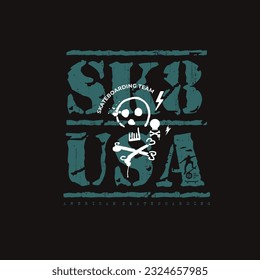 Ilustración vectorial sobre el tema del skateboarding y el skateboard en Nueva York, Brooklyn. Tipografía deportiva, gráficos para camisetas, afiche, impresión, postal
