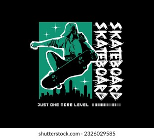 Vector illustration on the theme of skateboarding and skateboard in New York City for streetwear and urban style t-shirts design, hoodies, etc