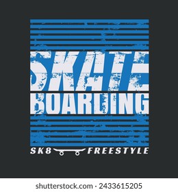 Ilustración vectorial sobre el tema de skateboarding y skateboard. Diseño antiguo. Fondo grunge. Tipografía, gráficos de camiseta, póster, impresión, postal