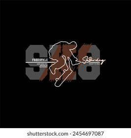 Ilustración vectorial sobre el skateboarding y el skateboard en la Nueva ciudad de York. Tipografía deportiva, gráficos de camisetas, póster, estampado, postal