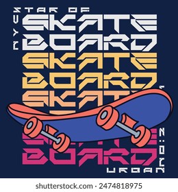 Vector illustration on the theme of skateboarding and skateboard in New York City. Typography, t-shirt graphics, print, poster, banner, flyer, postcard