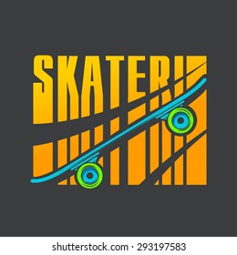 Vector illustration on the theme of skateboarding, print, skate, printing on clothing, vintage emblem, logo